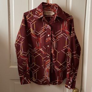 Vintage 70s Novelty Print Collared Button Shirt